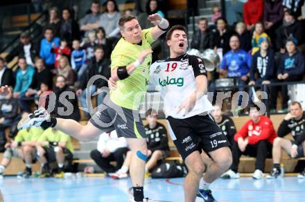 Handball. Bundesliga. HCK 59 Klagenfurt gegen SC kelag Ferlach. Florian Pontasch-Mueller, (HCK), Primoz Drozina (Ferlach). Klagenfurt, 21.1.2012
Foto: Kuess 


---
pressefotos, pressefotografie, kuess, qs, qspictures, sport, bild, bilder, bilddatenbank