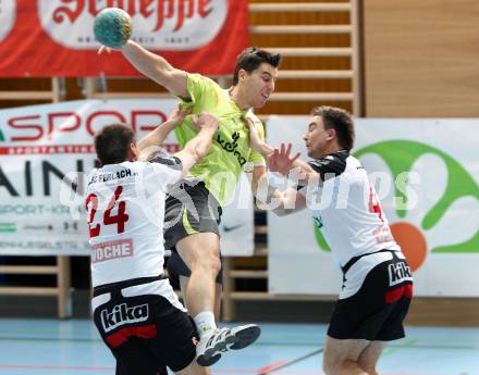 Handball. Bundesliga. HCK 59 Klagenfurt gegen SC kelag Ferlach. Markus Goeschl, (HCK), Daniel Plesej, Lukas Huss (Ferlach). Klagenfurt, 21.1.2012
Foto: Kuess 


---
pressefotos, pressefotografie, kuess, qs, qspictures, sport, bild, bilder, bilddatenbank