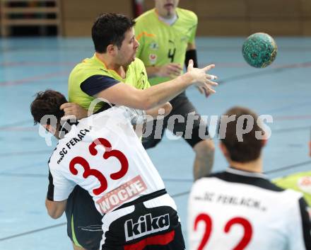 Handball. Bundesliga. HCK 59 Klagenfurt gegen SC kelag Ferlach. Markus Goeschl,  (HCK), Dino Poje (Ferlach). Klagenfurt, 21.1.2012
Foto: Kuess 


---
pressefotos, pressefotografie, kuess, qs, qspictures, sport, bild, bilder, bilddatenbank