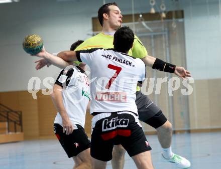 Handball. Bundesliga. HCK 59 Klagenfurt gegen SC kelag Ferlach. Patrick Jochum, (HCK), Christian Koschu (Ferlach). Klagenfurt, 21.1.2012
Foto: Kuess 


---
pressefotos, pressefotografie, kuess, qs, qspictures, sport, bild, bilder, bilddatenbank