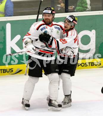 EBEL. Eishockey Bundesliga. EC Rekord Fenster VSV gegen HC Orli Znojmo.  Torjubel PUCHER Peter, PODESVA Martin  (Znaim). Villach, am 22.1.2012.
Foto: Kuess 


---
pressefotos, pressefotografie, kuess, qs, qspictures, sport, bild, bilder, bilddatenbank