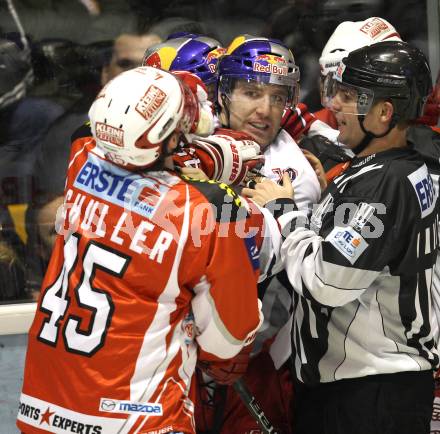 EBEL. Eishockey Bundesliga. KAC gegen Red Bull Salzburg. Torjubel David Schuller (KAC), Daniel Bois (Salzburg). Klagenfurt, am 22.1.2012.
Foto: Kuess
---
pressefotos, pressefotografie, kuess, qs, qspictures, sport, bild, bilder, bilddatenbank