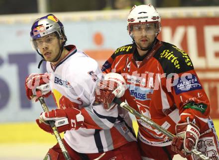 EBEL. Eishockey Bundesliga. KAC gegen Red Bull Salzburg. Johannes Reichel (KAC), Thomas Raffl (Salzburg). Klagenfurt, am 22.1.2012.
Foto: Kuess
---
pressefotos, pressefotografie, kuess, qs, qspictures, sport, bild, bilder, bilddatenbank