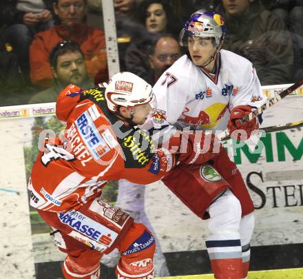 EBEL. Eishockey Bundesliga. KAC gegen Red Bull Salzburg. Torjubel Johannes Reichel (KAC), Florian Muehlstein (Salzburg). Klagenfurt, am 22.1.2012.
Foto: Kuess
---
pressefotos, pressefotografie, kuess, qs, qspictures, sport, bild, bilder, bilddatenbank