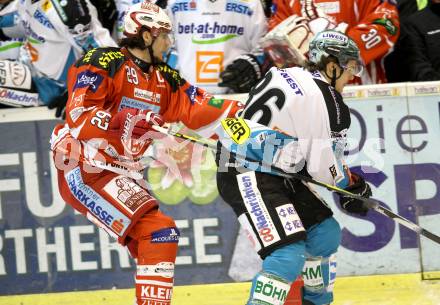 EBEL. Eishockey Bundesliga. KAC gegen EHC LIWEST Linz. Christoph Brandner,  (KAC), Martin Mairitsch (Linz). Klagenfurt, am 29.1.2012.
Foto: Kuess

---
pressefotos, pressefotografie, kuess, qs, qspictures, sport, bild, bilder, bilddatenbank