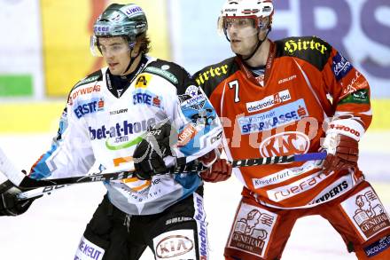 EBEL. Eishockey Bundesliga. KAC gegen EHC LIWEST Linz. Herbert Ratz, (KAC), Martin Mairitsch (Linz). Klagenfurt, am 29.1.2012.
Foto: Kuess

---
pressefotos, pressefotografie, kuess, qs, qspictures, sport, bild, bilder, bilddatenbank