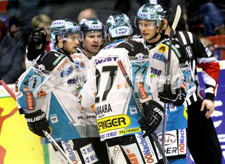 EBEL. Eishockey Bundesliga. KAC gegen EHC LIWEST Linz. Torjubel Linz. Klagenfurt, am 29.1.2012.
Foto: Kuess

---
pressefotos, pressefotografie, kuess, qs, qspictures, sport, bild, bilder, bilddatenbank