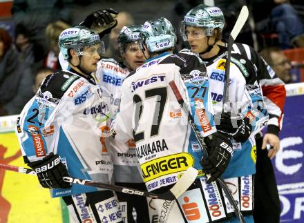 EBEL. Eishockey Bundesliga. KAC gegen EHC LIWEST Linz. Torjubel Linz. Klagenfurt, am 29.1.2012.
Foto: Kuess

---
pressefotos, pressefotografie, kuess, qs, qspictures, sport, bild, bilder, bilddatenbank