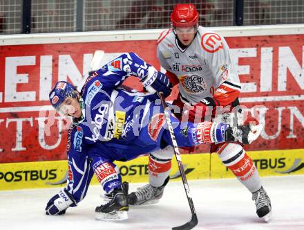 EBEL. Eishockey Bundesliga. EC Rekord Fenster VSV gegen HK Acroni Jesenice. Nikolaus Hartl, (VSV), Nejc Berlisk  (Jesenice). Villach, am 3.2.2012.
Foto: Kuess 


---
pressefotos, pressefotografie, kuess, qs, qspictures, sport, bild, bilder, bilddatenbank