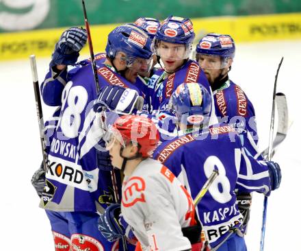 EBEL. Eishockey Bundesliga. EC Rekord Fenster VSV gegen HK Acroni Jesenice. Torjubel VSV. Villach, am 3.2.2012.
Foto: Kuess 


---
pressefotos, pressefotografie, kuess, qs, qspictures, sport, bild, bilder, bilddatenbank