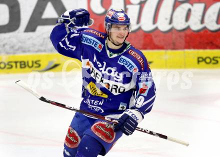 EBEL. Eishockey Bundesliga. EC Rekord Fenster VSV gegen HK Acroni Jesenice. Torjubel Stefan Bacher (VSV). Villach, am 3.2.2012.
Foto: Kuess 


---
pressefotos, pressefotografie, kuess, qs, qspictures, sport, bild, bilder, bilddatenbank