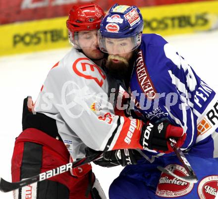 EBEL. Eishockey Bundesliga. EC Rekord Fenster VSV gegen HK Acroni Jesenice. Markus Peintner, (VSV), Anze Kuralt  (Jesenice). Villach, am 3.2.2012.
Foto: Kuess 


---
pressefotos, pressefotografie, kuess, qs, qspictures, sport, bild, bilder, bilddatenbank
