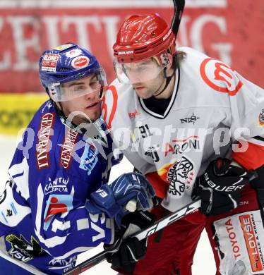EBEL. Eishockey Bundesliga. EC Rekord Fenster VSV gegen HK Acroni Jesenice. Nico Toff, (VSV), Tomi Hafner  (Jesenice). Villach, am 3.2.2012.
Foto: Kuess 


---
pressefotos, pressefotografie, kuess, qs, qspictures, sport, bild, bilder, bilddatenbank
