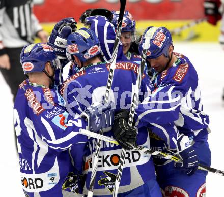 EBEL. Eishockey Bundesliga. EC Rekord Fenster VSV gegen HK Acroni Jesenice. Torjubel VSV. Villach, am 3.2.2012.
Foto: Kuess 


---
pressefotos, pressefotografie, kuess, qs, qspictures, sport, bild, bilder, bilddatenbank