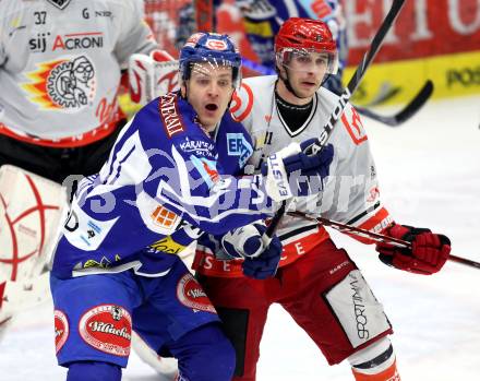 EBEL. Eishockey Bundesliga. EC Rekord Fenster VSV gegen HK Acroni Jesenice. Shayne Toporowski, (VSV), Luka Tosic  (Jesenice). Villach, am 3.2.2012.
Foto: Kuess 


---
pressefotos, pressefotografie, kuess, qs, qspictures, sport, bild, bilder, bilddatenbank