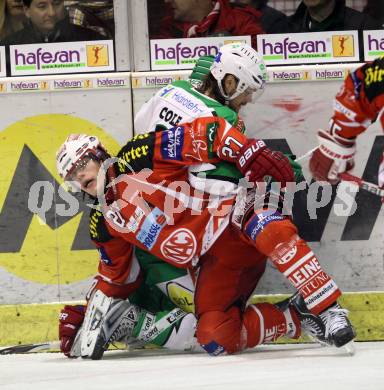 EBEL. Eishockey Bundesliga. KAC gegen HDD TILIA Olimpija Ljubljana. Thomas HUndertpfund,  (KAC), Brad Cole (Laibach). Klagenfurt, am 12.2.2012.
Foto: Kuess

---
pressefotos, pressefotografie, kuess, qs, qspictures, sport, bild, bilder, bilddatenbank