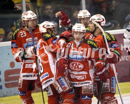 EBEL. Eishockey Bundesliga. KAC gegen HDD TILIA Olimpija Ljubljana. Torjubel KAC. Klagenfurt, am 12.2.2012.
Foto: Kuess

---
pressefotos, pressefotografie, kuess, qs, qspictures, sport, bild, bilder, bilddatenbank