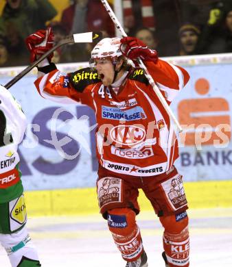 EBEL. Eishockey Bundesliga. KAC gegen HDD TILIA Olimpija Ljubljana. Torjubel Markus Pirmann (KAC), (Laibach). Klagenfurt, am 12.2.2012.
Foto: Kuess

---
pressefotos, pressefotografie, kuess, qs, qspictures, sport, bild, bilder, bilddatenbank