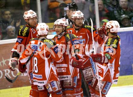 EBEL. Eishockey Bundesliga. KAC gegen HDD TILIA Olimpija Ljubljana. Torjubel KAC. Klagenfurt, am 12.2.2012.
Foto: Kuess

---
pressefotos, pressefotografie, kuess, qs, qspictures, sport, bild, bilder, bilddatenbank