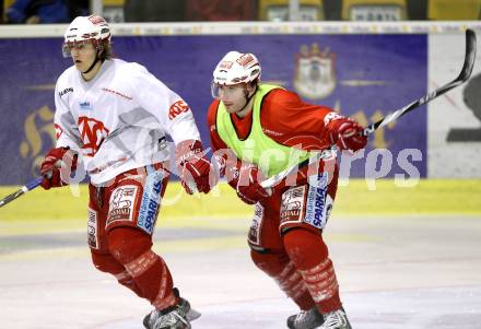 EBEL. Eishockey Bundesliga. KAC. Training. Spurgeon Tyler, Isopp Maximilian. Klagenfurt, am 13.2.2012.
Foto: Kuess

---
pressefotos, pressefotografie, kuess, qs, qspictures, sport, bild, bilder, bilddatenbank