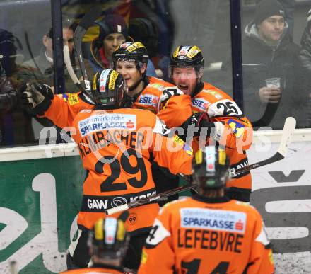 EBEL. Eishockey Bundesliga. EC Rekord Fenster VSV gegen Graz 99ers.  (VSV), Torjubel  (Graz). Villach, am 14.2.2012.
Foto: Kuess 


---
pressefotos, pressefotografie, kuess, qs, qspictures, sport, bild, bilder, bilddatenbank