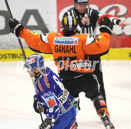 EBEL. Eishockey Bundesliga. EC Rekord Fenster VSV gegen Graz 99ers.  (VSV),  Torjubel Manuel Ganahl (Graz). Villach, am 14.2.2012.
Foto: Kuess 


---
pressefotos, pressefotografie, kuess, qs, qspictures, sport, bild, bilder, bilddatenbank