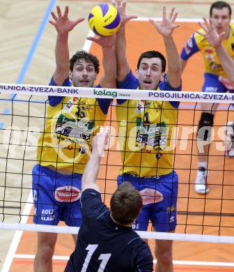 Volleyball. Austrian Volley League. AVL. SK Aich Dob gegen VBK Kelag Woerthersee Loewen. Ivaylo Barutov, Matija Sabljak, (Aich/Dob), Cole Reinholm  (VBK). Bleiburg, 18.2.2012.
Foto: Kuess
---
pressefotos, pressefotografie, kuess, qs, qspictures, sport, bild, bilder, bilddatenbank