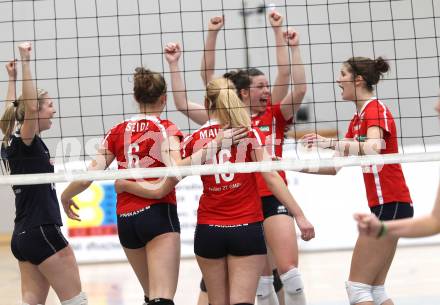 Volleyball BUndesliga. WVL. ATSC Wildcats gegen VC Tirol. Jubel (Wildcats). Klagenfurt, 22.2.2012.
Foto: Kuess
---
pressefotos, pressefotografie, kuess, qs, qspictures, sport, bild, bilder, bilddatenbank