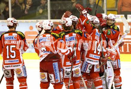 EBEL. Eishockey Bundesliga. KAC gegen EC Red Bull Salzburg. Torjubel (KAC). Klagenfurt, am 26.2.2012.
Foto: Kuess

---
pressefotos, pressefotografie, kuess, qs, qspictures, sport, bild, bilder, bilddatenbank