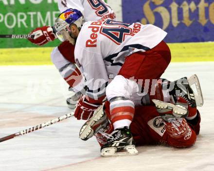 EBEL. Eishockey Bundesliga. KAC gegen EC Red Bull Salzburg. LAMMERS John  (KAC), KRISTLER Andreas (Salzburg). Klagenfurt, am 26.2.2012.
Foto: Kuess

---
pressefotos, pressefotografie, kuess, qs, qspictures, sport, bild, bilder, bilddatenbank