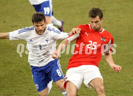 Fussball Laenderspiel. Oesterreich gegen Finnland. Andreas Ivanschitz,  (Oesterreich), Perparim Hetemaj (Finnland). Klagenfurt Woerthersee Stadion, 29.2.2012.
Foto: Kuess

---
pressefotos, pressefotografie, kuess, qs, qspictures, sport, bild, bilder, bilddatenbank