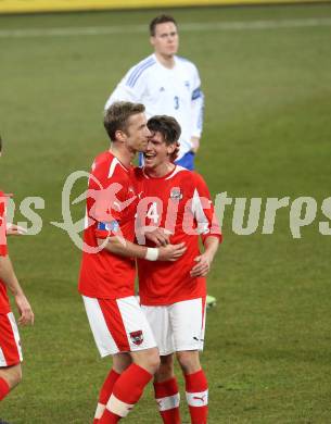 Fussball Laenderspiel. Oesterreich gegen Finnland. Torjubel Marc Janko, Franz Schiemer (Oesterreich). Klagenfurt Woerthersee Stadion, 29.2.2012.
Foto: Kuess

---
pressefotos, pressefotografie, kuess, qs, qspictures, sport, bild, bilder, bilddatenbank