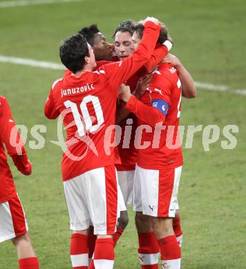 Fussball Laenderspiel. Oesterreich gegen Finnland.  Torjubel Oesterreich. Klagenfurt Woerthersee Stadion, 29.2.2012.
Foto: Kuess

---
pressefotos, pressefotografie, kuess, qs, qspictures, sport, bild, bilder, bilddatenbank