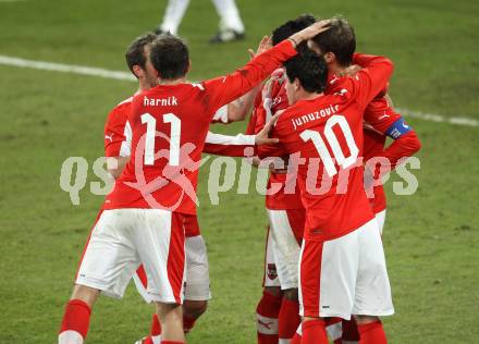 Fussball Laenderspiel. Oesterreich gegen Finnland.  Torjubel Oesterreich. Klagenfurt Woerthersee Stadion, 29.2.2012.
Foto: Kuess

---
pressefotos, pressefotografie, kuess, qs, qspictures, sport, bild, bilder, bilddatenbank