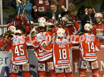 EBEL. Eishockey Bundesliga. KAC gegen EC Red Bull Salzburg. Torjubel Christian Weber (KAC), (Salzburg). Klagenfurt, am 1.3.2012.
Foto: Kuess

---
pressefotos, pressefotografie, kuess, qs, qspictures, sport, bild, bilder, bilddatenbank