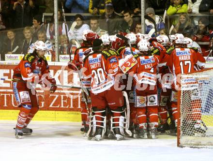 EBEL. Eishockey Bundesliga. KAC gegen EC Red Bull Salzburg. Jubel  (KAC). Klagenfurt, am 1.3.2012.
Foto: Kuess

---
pressefotos, pressefotografie, kuess, qs, qspictures, sport, bild, bilder, bilddatenbank
