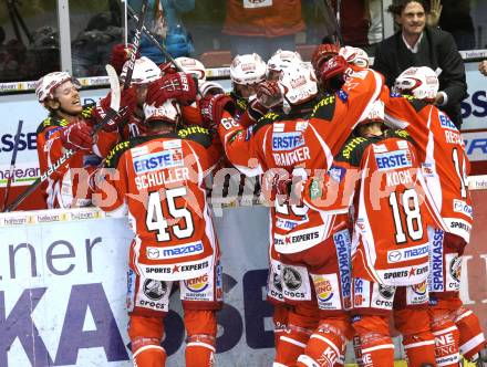 EBEL. Eishockey Bundesliga. KAC gegen EC Red Bull Salzburg. Jubel (KAC). Klagenfurt, am 1.3.2012.
Foto: Kuess

---
pressefotos, pressefotografie, kuess, qs, qspictures, sport, bild, bilder, bilddatenbank