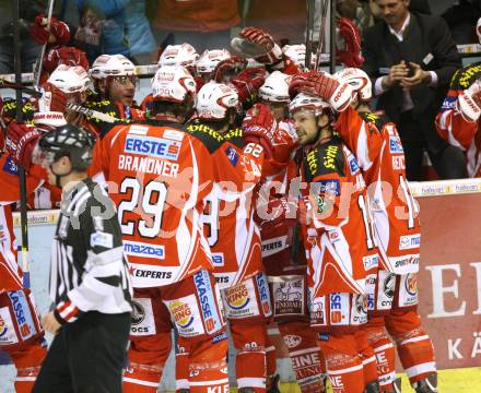 EBEL. Eishockey Bundesliga. KAC gegen EC Red Bull Salzburg. Jubel (KAC), (Salzburg). Klagenfurt, am 1.3.2012.
Foto: Kuess

---
pressefotos, pressefotografie, kuess, qs, qspictures, sport, bild, bilder, bilddatenbank