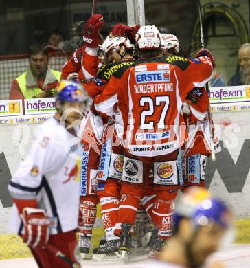 EBEL. Eishockey Bundesliga. KAC gegen EC Red Bull Salzburg. Torjubel TENUTE Joseph (KAC). Klagenfurt, am 1.3.2012.
Foto: Kuess

---
pressefotos, pressefotografie, kuess, qs, qspictures, sport, bild, bilder, bilddatenbank