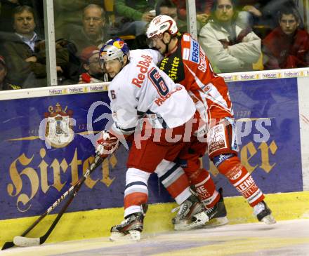 EBEL. Eishockey Bundesliga. KAC gegen EC Red Bull Salzburg. SCHELLANDER Paul (KAC), PALLESTRANG Alexander (Salzburg). Klagenfurt, am 1.3.2012.
Foto: Kuess

---
pressefotos, pressefotografie, kuess, qs, qspictures, sport, bild, bilder, bilddatenbank