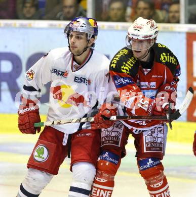 EBEL. Eishockey Bundesliga. KAC gegen EC Red Bull Salzburg. SCHELLANDER Paul (KAC), MUEHLSTEIN Florian (Salzburg). Klagenfurt, am 1.3.2012.
Foto: Kuess

---
pressefotos, pressefotografie, kuess, qs, qspictures, sport, bild, bilder, bilddatenbank