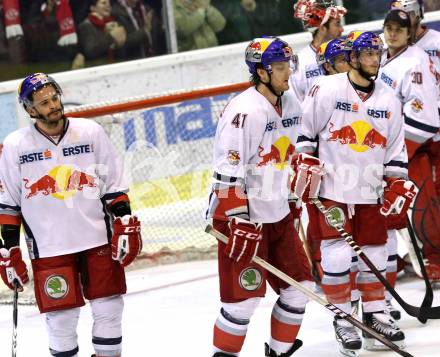 EBEL. Eishockey Bundesliga. KAC gegen EC Red Bull Salzburg. enttaueschte Salzburger. Klagenfurt, am 1.3.2012.
Foto: Kuess

---
pressefotos, pressefotografie, kuess, qs, qspictures, sport, bild, bilder, bilddatenbank