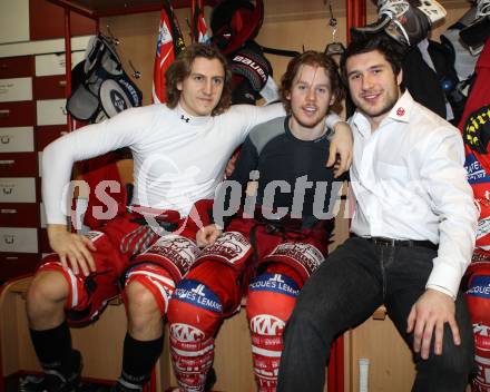 EBEL. Eishockey Bundesliga. KAC gegen EC Red Bull Salzburg. ISOPP Maximilian, SCOFIELD Tyler,  Tyler Spurgeon  (KAC). Klagenfurt, am 1.3.2012.
Foto: Kuess

---
pressefotos, pressefotografie, kuess, qs, qspictures, sport, bild, bilder, bilddatenbank