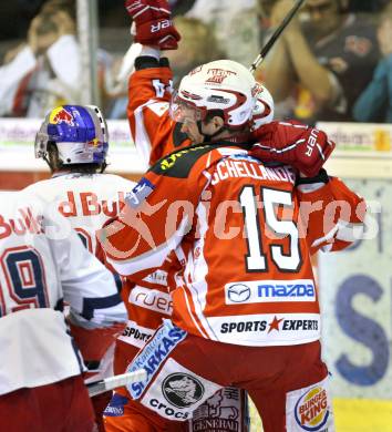 EBEL. Eishockey Bundesliga. KAC gegen EC Red Bull Salzburg. Torjubel  PIRMANN Markus, Schellander Paul (KAC). Klagenfurt, am 1.3.2012.
Foto: Kuess

---
pressefotos, pressefotografie, kuess, qs, qspictures, sport, bild, bilder, bilddatenbank