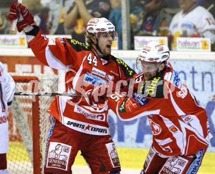 EBEL. Eishockey Bundesliga. KAC gegen EC Red Bull Salzburg. Torjubel  PIRMANN Markus, Schellander Paul (KAC). Klagenfurt, am 1.3.2012.
Foto: Kuess

---
pressefotos, pressefotografie, kuess, qs, qspictures, sport, bild, bilder, bilddatenbank