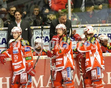 EBEL. Eishockey Bundesliga. KAC gegen EC Red Bull Salzburg. Co-Trainer Gerald Ressmann, HUNDERTPFUND Thomas, SCHELLANDER Paul (KAC), (Salzburg). Klagenfurt, am 1.3.2012.
Foto: Kuess

---
pressefotos, pressefotografie, kuess, qs, qspictures, sport, bild, bilder, bilddatenbank