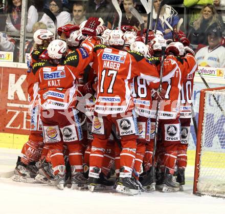 EBEL. Eishockey Bundesliga. KAC gegen EC Red Bull Salzburg. Jubel  (KAC). Klagenfurt, am 1.3.2012.
Foto: Kuess

---
pressefotos, pressefotografie, kuess, qs, qspictures, sport, bild, bilder, bilddatenbank