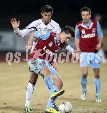 Fussball. Erste Liga.  WAC/St. Andrae gegen BW Linz. Gernot Suppan,  (WAC), Manuel Hartl (Linz). Wolfsberg, 2.3.2012. 
Foto: Kuess

---
pressefotos, pressefotografie, kuess, qs, qspictures, sport, bild, bilder, bilddatenbank