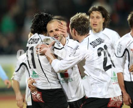 Fussball. Erste Liga.  WAC/St. Andrae gegen BW Linz. Torjubel Stephan Stueckler, Jacobo, Michael Sollbauer (WAC). Wolfsberg, 2.3.2012. 
Foto: Kuess

---
pressefotos, pressefotografie, kuess, qs, qspictures, sport, bild, bilder, bilddatenbank