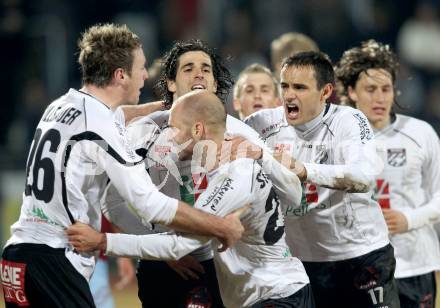 Fussball. Erste Liga.  WAC/St. Andrae gegen BW Linz. Torjubel Stephan Stueckler, Jacobo, Michael Sollbauer, Nenad Jovanovic (WAC). Wolfsberg, 2.3.2012. 
Foto: Kuess

---
pressefotos, pressefotografie, kuess, qs, qspictures, sport, bild, bilder, bilddatenbank